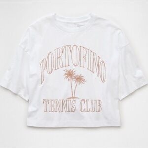 American Eagle Boxy Cropped White Graphic T-Shitt